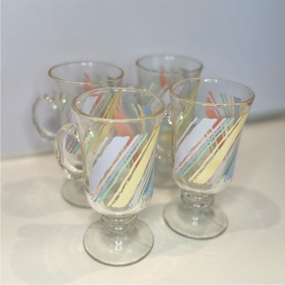 Vintage Colorful Striped Glass Mugs Set of 4 - Picture 6 of 6